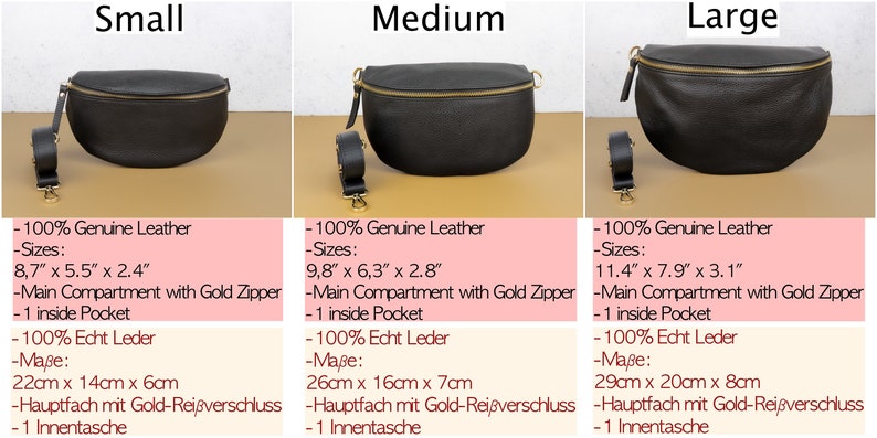 Crossbody Bag Schwarz Leder Gold Zipper Hardware, Große Bauchtasche Frauen, Umhängetasche Reisen, Mittlere Gürteltasche, Kleine Bauchtasche, Sling Bag Bild 10