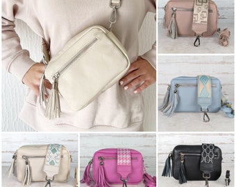 Kleine schoudertas dames zilveren rits, heuptasje leer 2 brede riem, Crossbody tas Reizen, Heuptas, Buiktas, Heuptas, Sling Bag