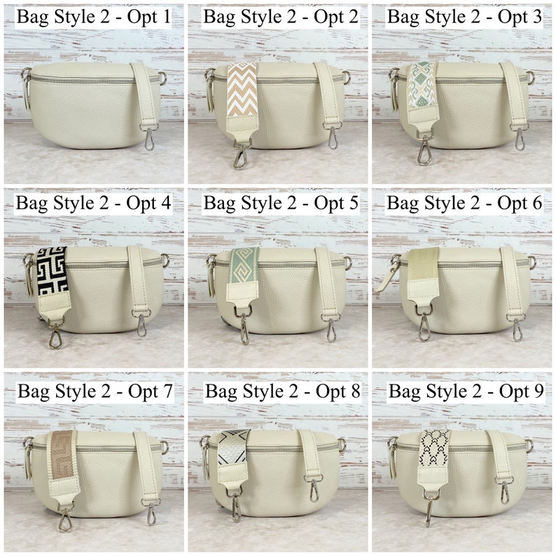 Bauchtasche Beige Leder für Frauen, Umhängetasche Damen Breitem Gurt, Creme Gürteltasche Mittelalter, Schultertasche Groß, Geschenk Mutter Bag Style - 2