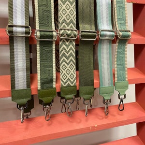 Grüner Khaki Olivleder Mint Breiter Gurt für Taschen mit Karabiner Silber, Taschenriemen, Kameratasche Riemen, Stofftasche Wechselgurt