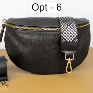 Crossbody Bag Schwarz Leder Gold Zipper Hardware, Große Bauchtasche Frauen, Umhängetasche Reisen, Mittlere Gürteltasche, Kleine Bauchtasche, Sling Bag Opt - 6