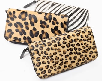 Furry Leopard Cheetah Print Wallet Women, Zebra Print Women Purse Wallet, Unique Gift Mom, Leather Women Wallet Zipper and Coin Pouch