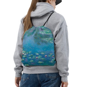 Monet Water Lilies Drawstring bag | Claude Monet Drawstring Bag- Vintage Art Bag | Water Lilies Backpack, Cinch Bag, Gym Bag
