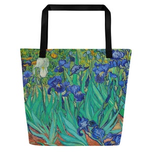 Van Gogh Irises Large Tote Bag with Pocket| Van Gogh Irises bag| Vintage Art Bag | Irises Purse