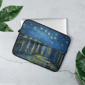 Van Gogh Starry Night Over the Rhone Laptop Sleeve with Text |  |Van Gogh Painting, Laptop, Macbook Soft Case, Starry Night | 13&quot; and 15&quot;