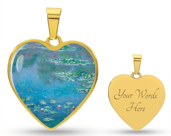 Monet Water Lilies Heart Pendant Necklace | Personalized Artsy Jewelry
