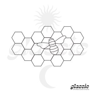 Bee and Honeycomb Stained Glass Pattern, Digital File, PDF and JPG, Digital Download, Simple Stained Glass Pattern