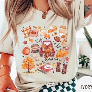 Comfort Colors Fall Shirt, Tis the Season Shirt, Fall Football Shirt, Autumn Doodle Women&#39;s Fall Shirt, Pumpkin Season, Fall Harvest Shirt