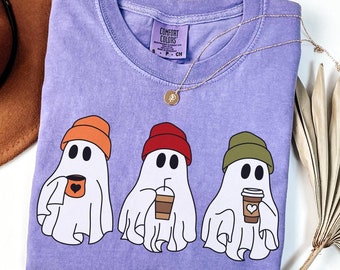 Comfort Colors Cute Ghosts Coffee Shirt, Cute Little Ghost Iced Coffee T-Shirt, Boo Ghost Shirt, Ghost Coffee Shirt, Halloween Coffee Lovers