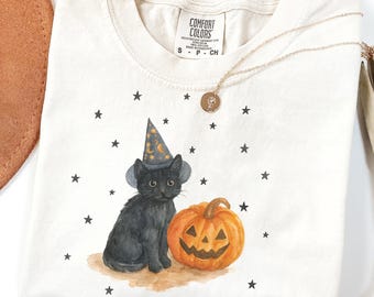 Vintage 90s Cat Halloween Comfort Colors Shirt, Retro Halloween, Spooky Season Tee, Pumpkin Shirt, Cat Lover Shirt, Black Cat, Spooky Season