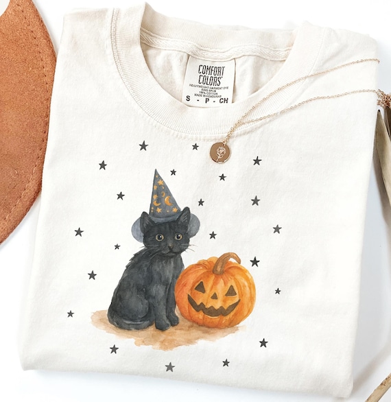 Vintage 90s Cat Halloween Comfort Colors Shirt, Retro Halloween, Spooky Season Tee, Pumpkin Shirt, Cat Lover Shirt, Black Cat, Spooky Season