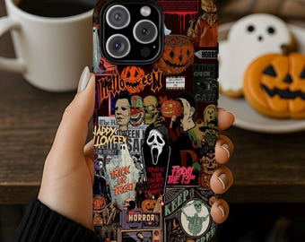 Retro Horror Halloween Phone Case Vintage Horror Movie Enjoyer Thriller Retro Ghost Pumpkin Art, iPhone 16 15 14 13 12 11 10