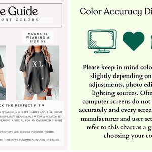 May include: Size guide for t-shirts with two models wearing different sizes, a size M and a size XL. The text says "Model is wearing a size M" and "Model is wearing a size XL". The text also says "Let's pick the perfect fit" and provides sizing recommendations for a relaxed fit and an oversized t-shirt dress style.