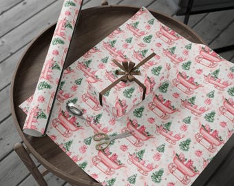 Pink Christmas Wrapping Paper, Holiday Gift Wrap, Christmas Gift Wrapping Paper On Roll, Pastel Christmas Gift Wrap, Winter Gift Wrap