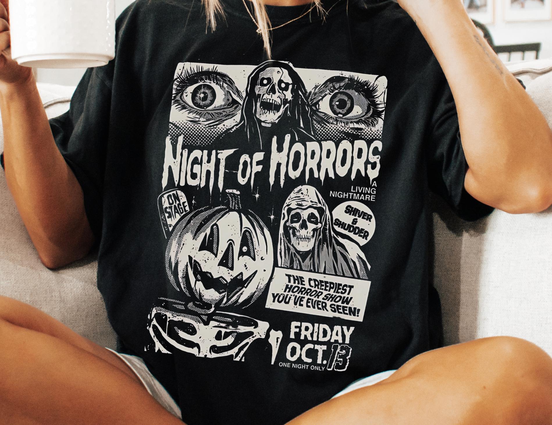 Vintage Halloween Horror Nights Comfort Colors Shirt, Halloween Film Shirt Classic Horror Movie Shirt Oversized T Shirt Friday the 13th Tee