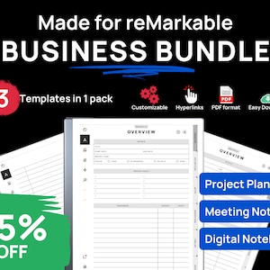 Business Bundle for reMarkable tablets | Remarkable 2 templates | Project Planner | Meeting Notes | Digital Notebook | Business Planners