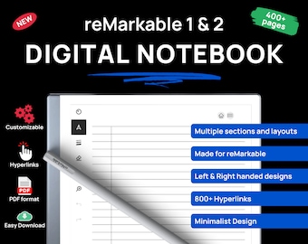 Digital Notebook for reMarkable tablets | Remarkable 2 templates | Digital Notes for students & business professionals | reMarkable planner