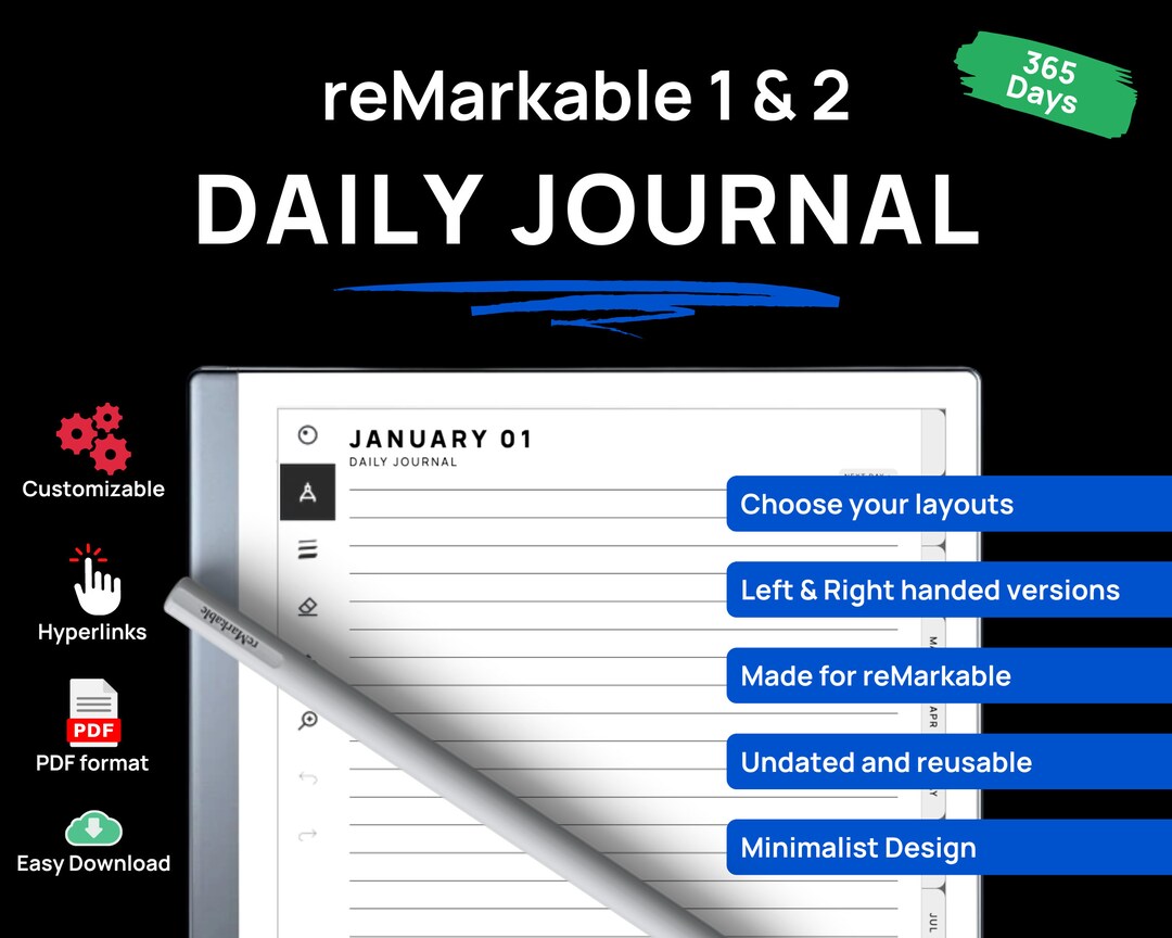 Daily Journal for Remarkable Tablets Remarkable 2 Templates Daily