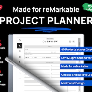 Projektplaner für reMarkable-Tablets | Bemerkenswerte 2 Vorlagen | Business-Planer für Professionals | Arbeitsplaner für Projektmanagement