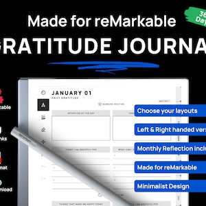 Gratitude Journal for reMarkable tablets | Remarkable 2 templates | Mindfulness Journal | Self Care Journal | Undated Planner for reMarkable