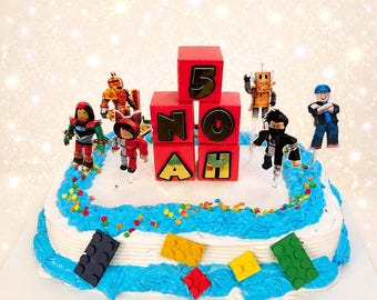 Roblox Cake Topper with Name – Custom Gamer Birthday Cake Decoration, Rainbow Gaming Party Decor, Video Game Theme
