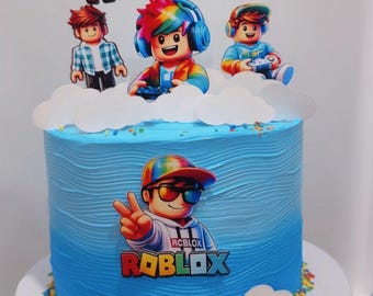 Roblox Cake Topper with Name – Custom Gamer Birthday Cake Decoration, Rainbow Gaming Party Decor, Video Game Theme