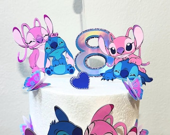 Stitch and Angel Cake Topper -Disney Birthday Party Decoration