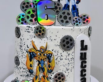 Robot Birthday Cake Topper Set, Mecha Theme Party Decoration, Personalized Cake Topper, Premium Matte Paper, High Resolution Print, Handmade