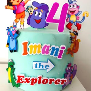 Personalized Little Explorer Cake Topper, Custom Name and Age, Colorful Adventure Birthday Party Decoration for Kids