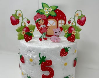 Strawberry Shortcake Cake Topper | Strawberry Birthday Party Decor