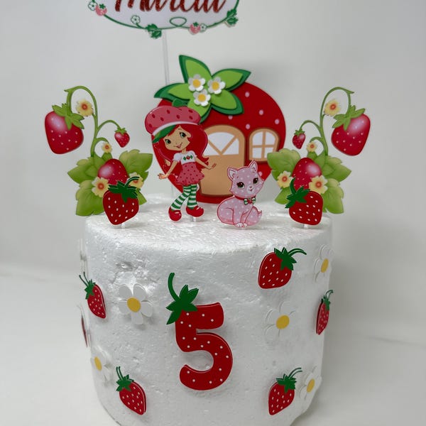 Strawberry Shortcake Cake Topper | Strawberry Birthday Party Decor