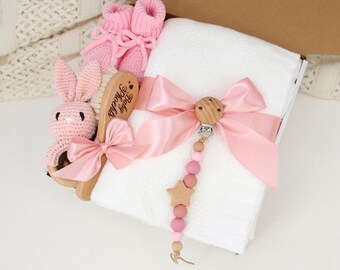 Baby Girl Gift Box – Newborn Blanket Set with Rattle, Teether