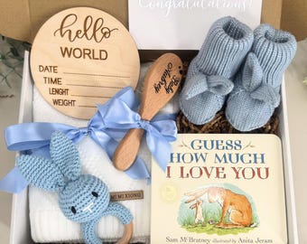 New Baby Boy or Girl Neutral Gender Gift Box Gift Set For New Parents Welcome to the World Baby Shower Custom Gift Basket for Little One