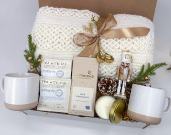 Cozy Hugge Christmas Gift Box Family Care Package, Merry Christmas Gift For Two, Gift Set For Couple, Personalized Gift Basket For Him & Her