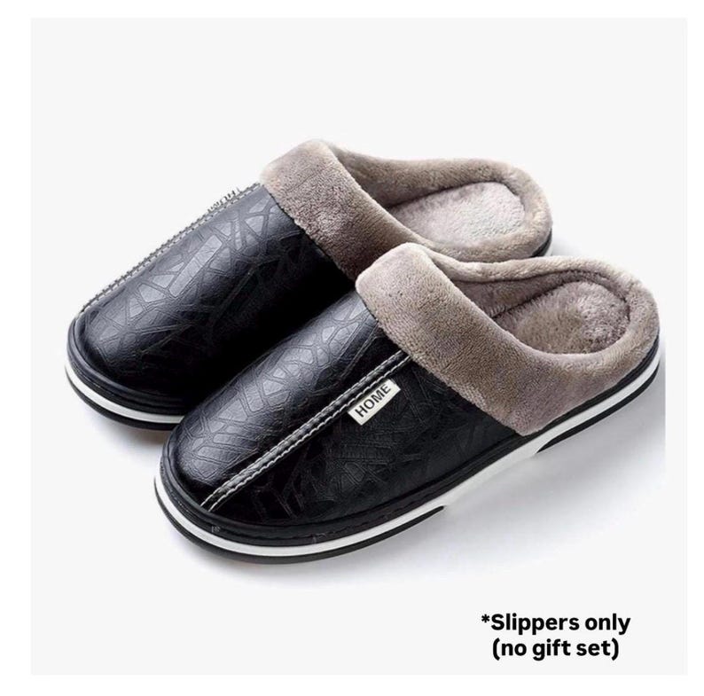 Personalized Gift Box for Him - Custom Name Tumbler, Blanket, Slippers & Socks - Cozy Winter Christmas Gift for Men, Husband, Dad, Grandpa Black Slippers 10-11