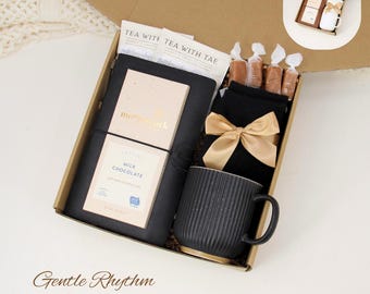 Corporate Gift Set With Notebook, Black Mug, Socks, Tea, Caramels and Chocolate, Employees Thank You Application Gift Box, Business Present