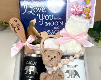 New Baby Girl Family Gift Box Expecting New Parents Gift Box for New Mom Dad Baby Girl Mommy Daddy Bear Newborn Girl Gift Basket for Pregnan