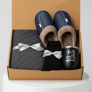 Personalized Gift Box For Men With Blanket Slippers Set For Him Custom Gift For Dad Husband Boyfriend Him Thank You Get Well Sending Hug Box