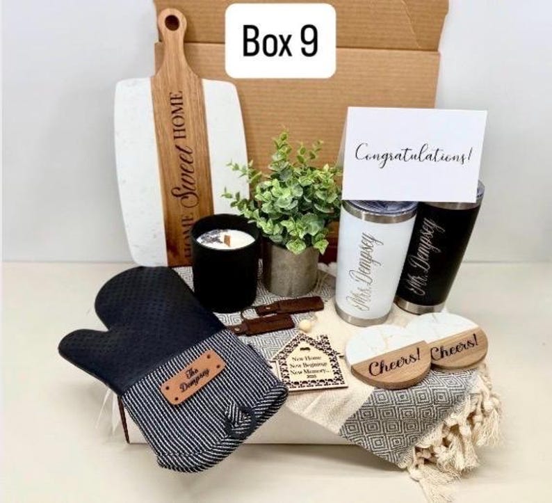 Housewarming Realtor Closing Gift Basket Welcome Home Gift for Clients New Homeowner Gift Box for Two Personalized New Home Gift Box 9