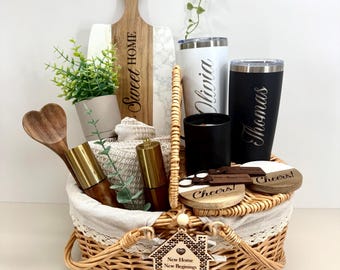 Realtor Closing Gift Basket Personalized Housewarming New Home Gift Set – Custom Tumblers, Charcuterie Board, Candle & Kitchen Essentials