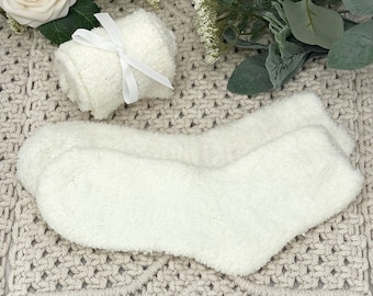 Women Fuzzy Socks White Warm Cozy Socks One Size Add To Gift Box Build Your Gift Box Custom Gift