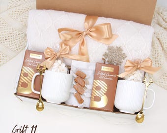 Holiday Gift for Friends, Hot Cocoa Gift Set, Hygge Gift Basket for Couples, Families, Cozy Winter Care Package