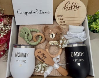 New Parents New Mom and Dad Newborn Beige Blue Pink Gift Parents Expectant Baby Box Welcome Little One Baby Shower Announcement New Baby Set