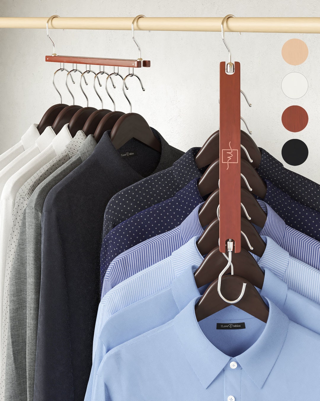 MORALVE Space Saving Clothing Hangers for Closet European Beechwood Shirt Organizer Space Saver Hanger for Clothes 4 Pack Mahogany Etsy