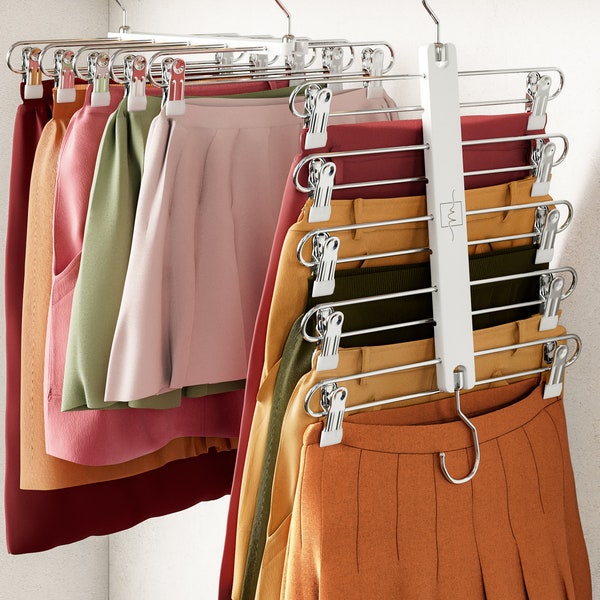 MORALVE Space Saving Skirt Hanger - European Beechwood - Tired Skirt Hangers - Shorts Hangers - Closet Organizers  - 2 Pack - White