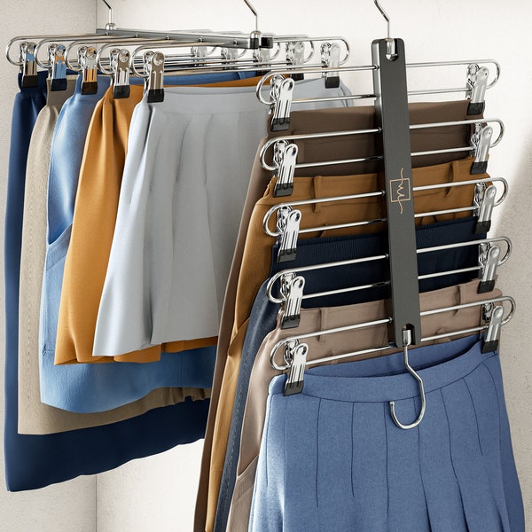 MORALVE Space Saving Skirt Hanger - European Beechwood - Tired Skirt Hangers - Shorts Hangers - Closet Organizers  - 2 Pack - Black