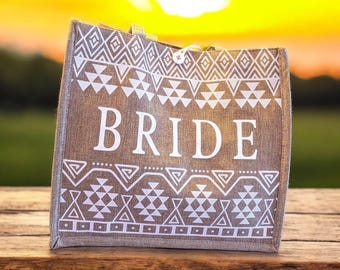 Bride large jute bag gift for wedding hen party and honeymoon