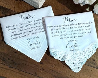 Personalised Wedding Handkerchief Gift | Mother of the Bride Gift | Groom Gift | Custom Message Hanky | Wedding Keepsake | Lace Handkerchief