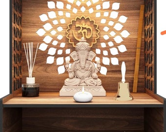 Teak Texture Pooja Mandir: Wooden Temple for Home & Office