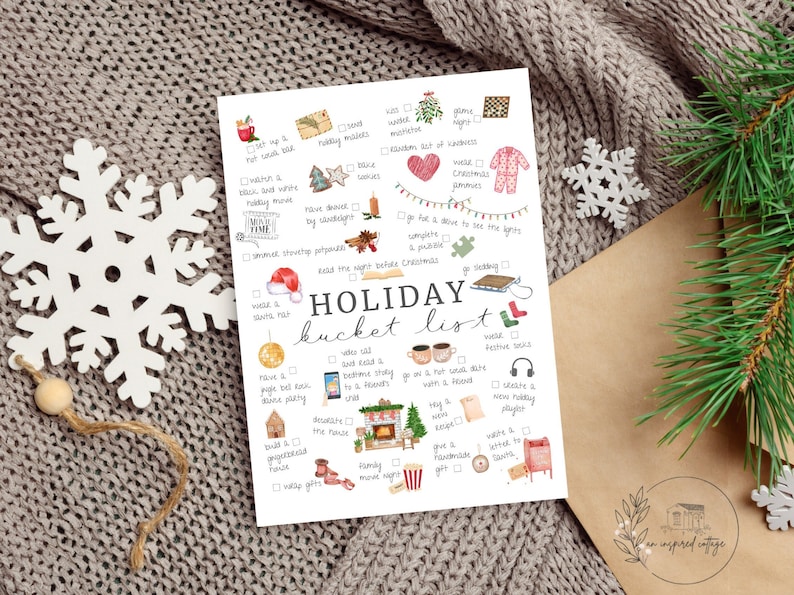 Holiday Bucket List Printable, INSTANT DOWNLOAD, Christmas Bucket List